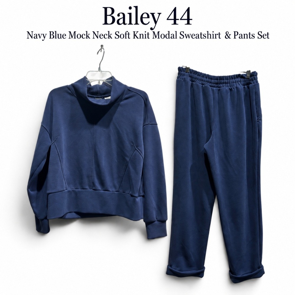 Bailey 44 Navy Blue Mock Neck Soft Knit Modal Sweatshirt & Pants Set small